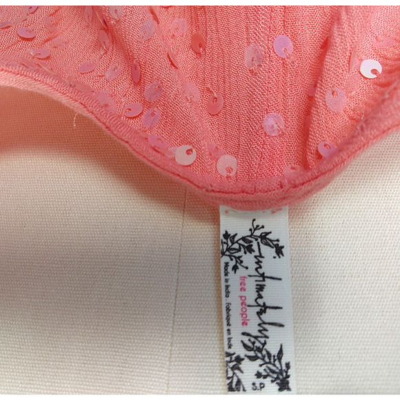 Free People Seeking Sequins Mini Slip Dress Size S Coral Pink Tassels Gauze - Picture 6 of 7